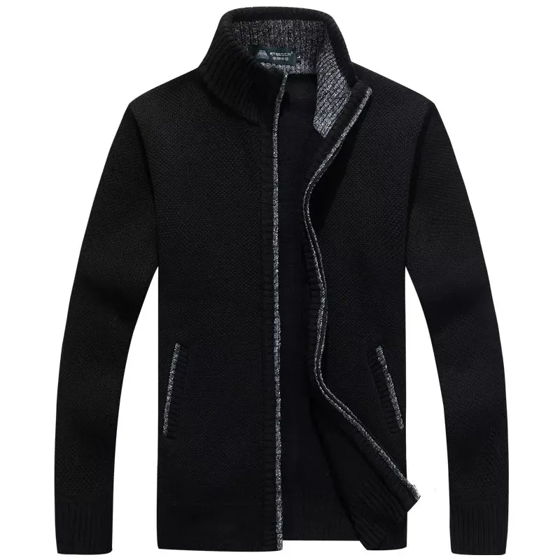 2024 Autumn Winter Men's Sweatercoat Knitted Sweater Jackets Men Zipper Stand Collar Thick Coat Warm Casual Knitwear Cardigan
