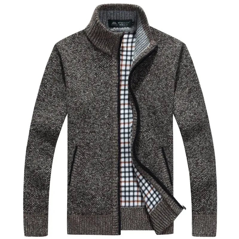 2024 Autumn Winter Men's Sweatercoat Knitted Sweater Jackets Men Zipper Stand Collar Thick Coat Warm Casual Knitwear Cardigan