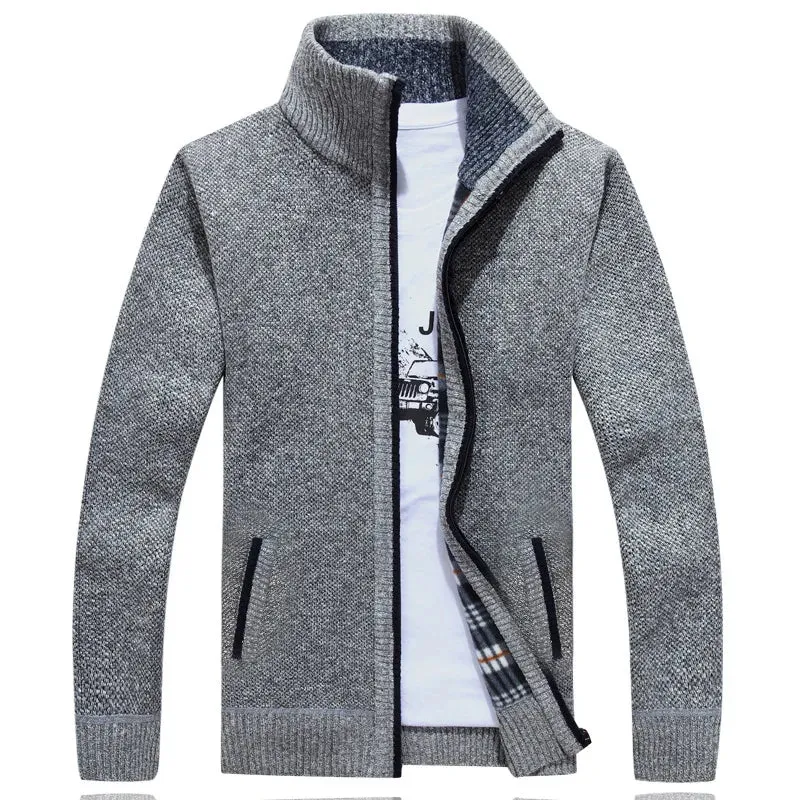2024 Autumn Winter Men's Sweatercoat Knitted Sweater Jackets Men Zipper Stand Collar Thick Coat Warm Casual Knitwear Cardigan