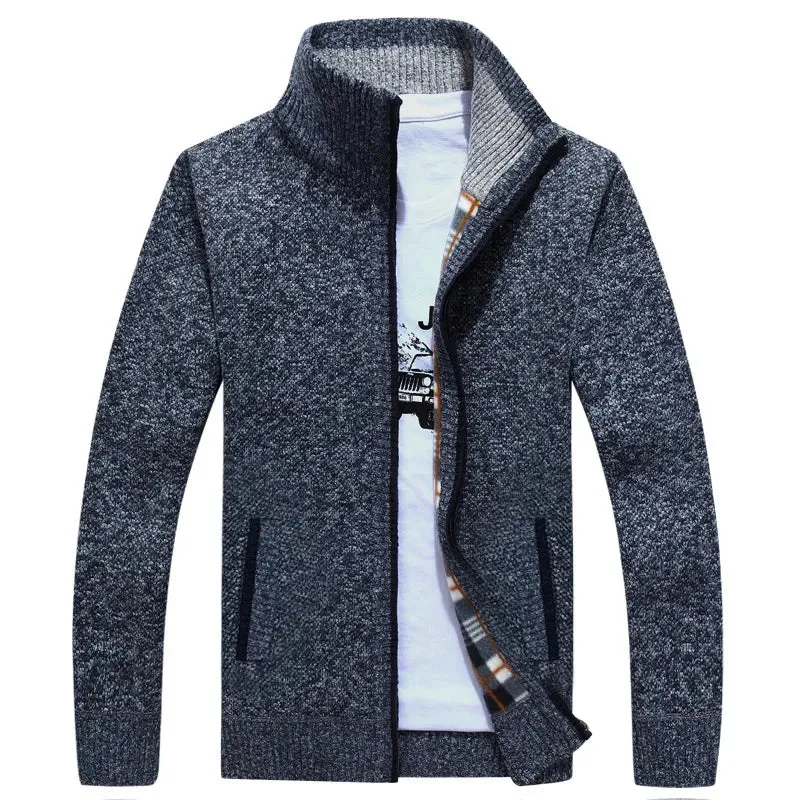 2024 Autumn Winter Men's Sweatercoat Knitted Sweater Jackets Men Zipper Stand Collar Thick Coat Warm Casual Knitwear Cardigan