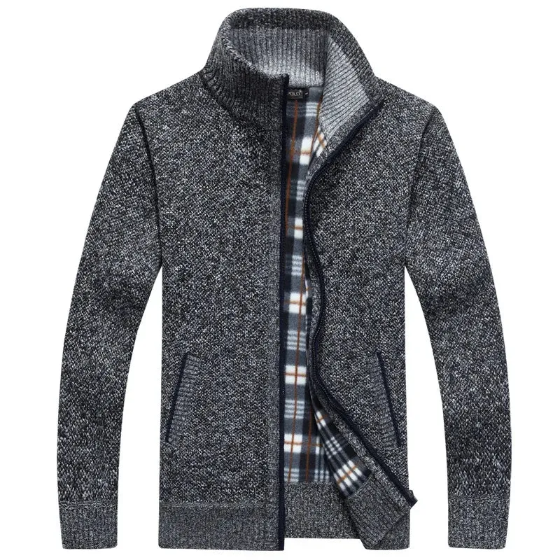 2024 Autumn Winter Men's Sweatercoat Knitted Sweater Jackets Men Zipper Stand Collar Thick Coat Warm Casual Knitwear Cardigan