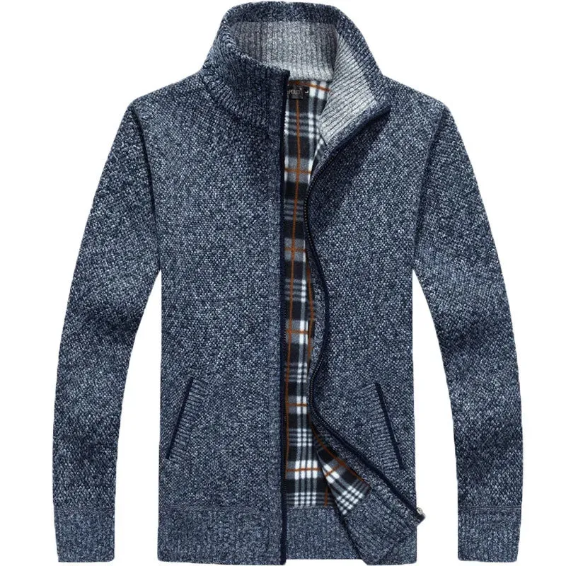 2024 Autumn Winter Men's Sweatercoat Knitted Sweater Jackets Men Zipper Stand Collar Thick Coat Warm Casual Knitwear Cardigan