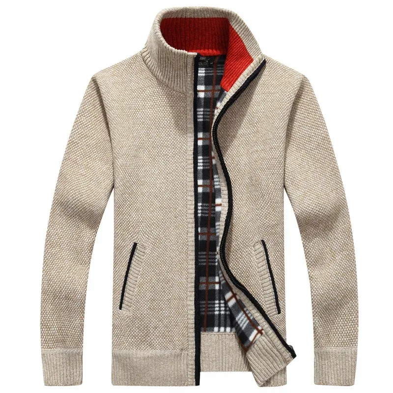 2024 Autumn Winter Men's Sweatercoat Knitted Sweater Jackets Men Zipper Stand Collar Thick Coat Warm Casual Knitwear Cardigan