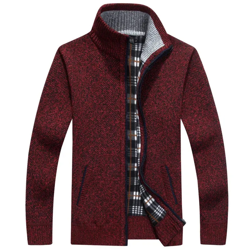 2024 Autumn Winter Men's Sweatercoat Knitted Sweater Jackets Men Zipper Stand Collar Thick Coat Warm Casual Knitwear Cardigan
