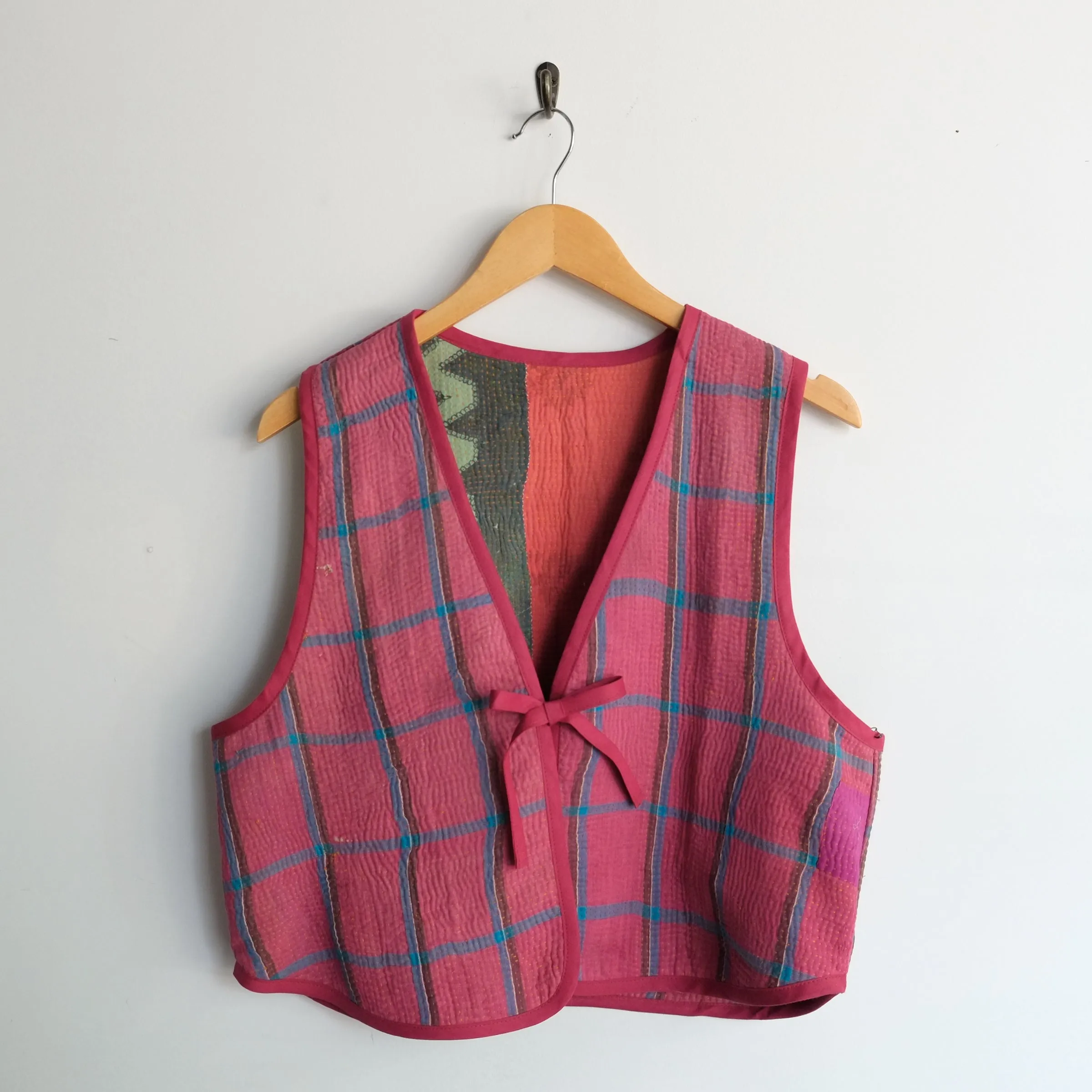 Amelia Vest Pink with Blue Window Pane XL037