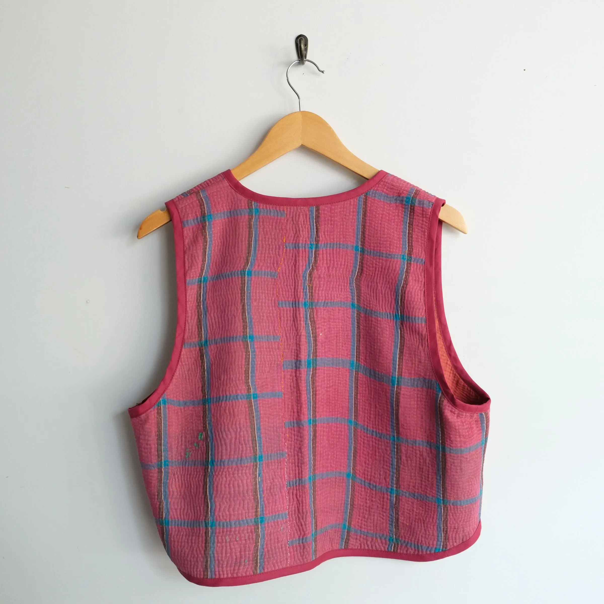 Amelia Vest Pink with Blue Window Pane XL037