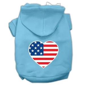 American Flag Heart Screen Print Pet Hoodies Baby Blue Size Med (12)
