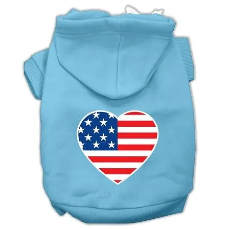 American Flag Heart Screen Print Pet Hoodies Baby Blue Size Med (12)