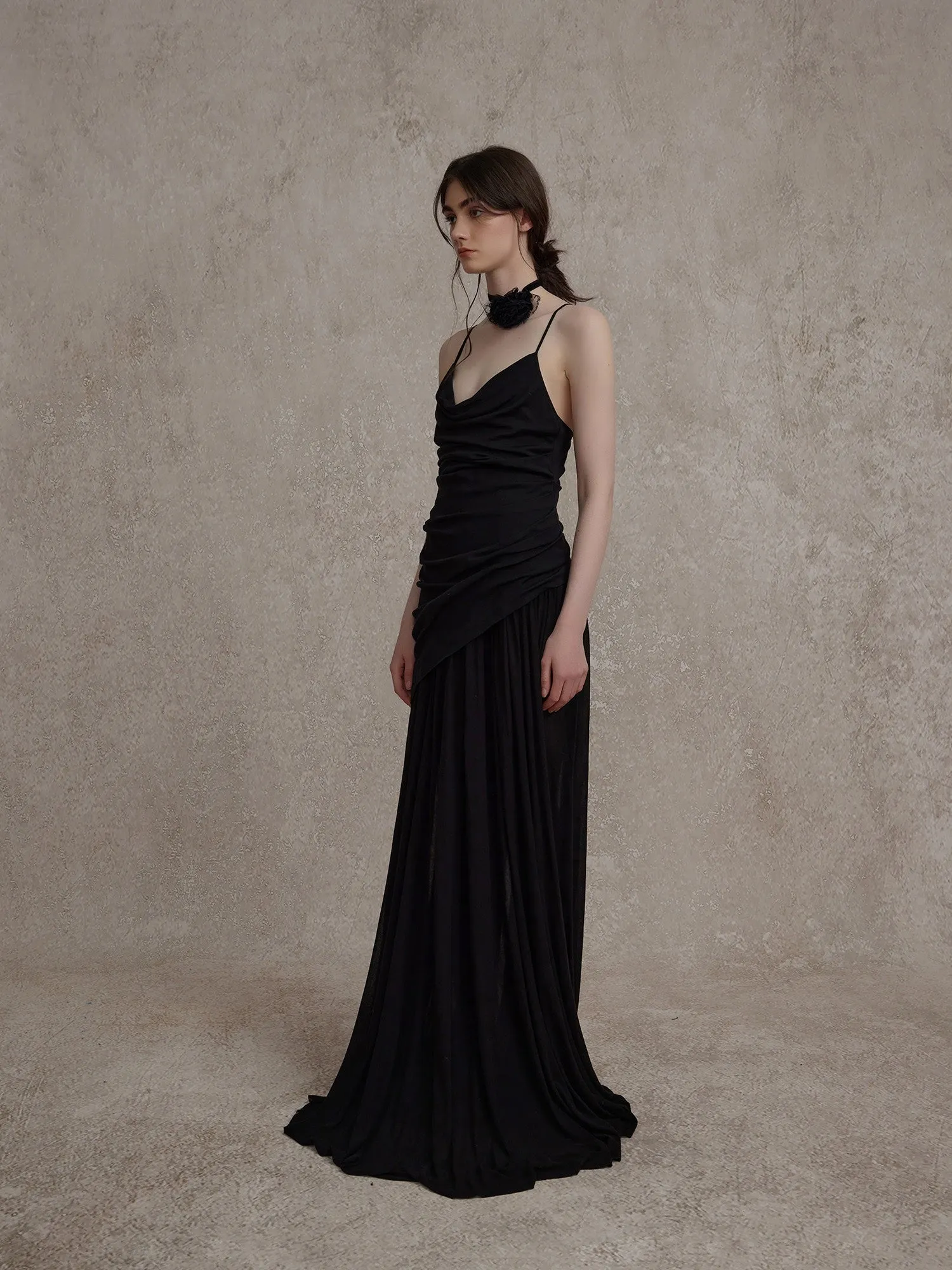 Black Knitted Swing Collar Maxi Dress