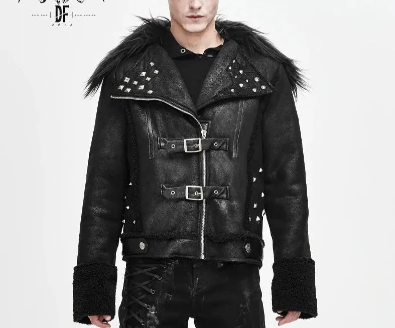 Black Vegan Leather Faux Fur Punk Jacket