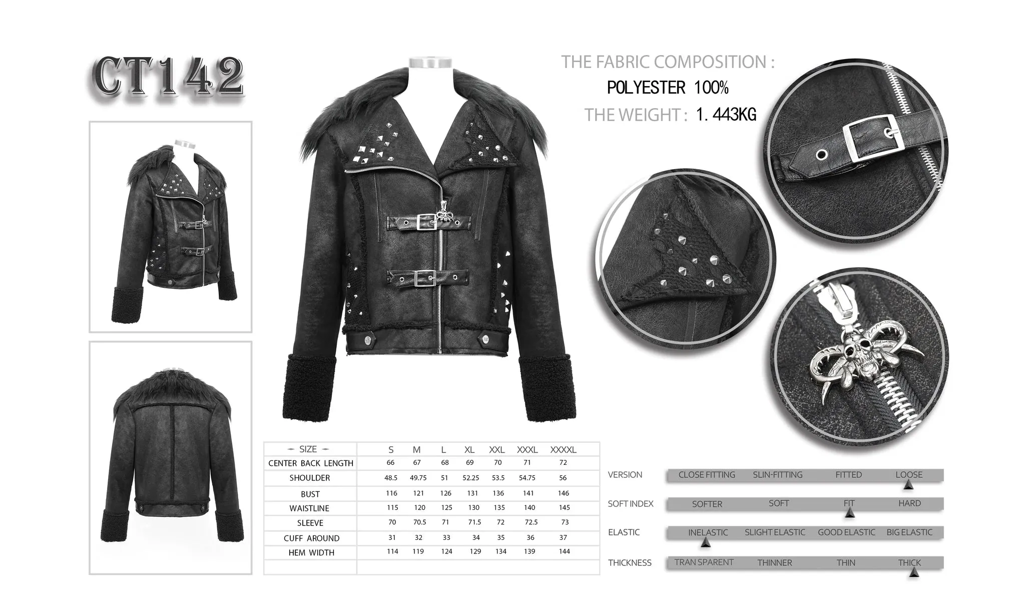 Black Vegan Leather Faux Fur Punk Jacket