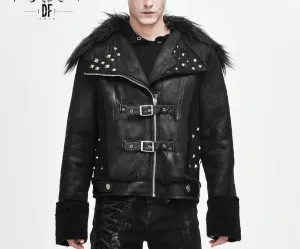 Black Vegan Leather Faux Fur Punk Jacket