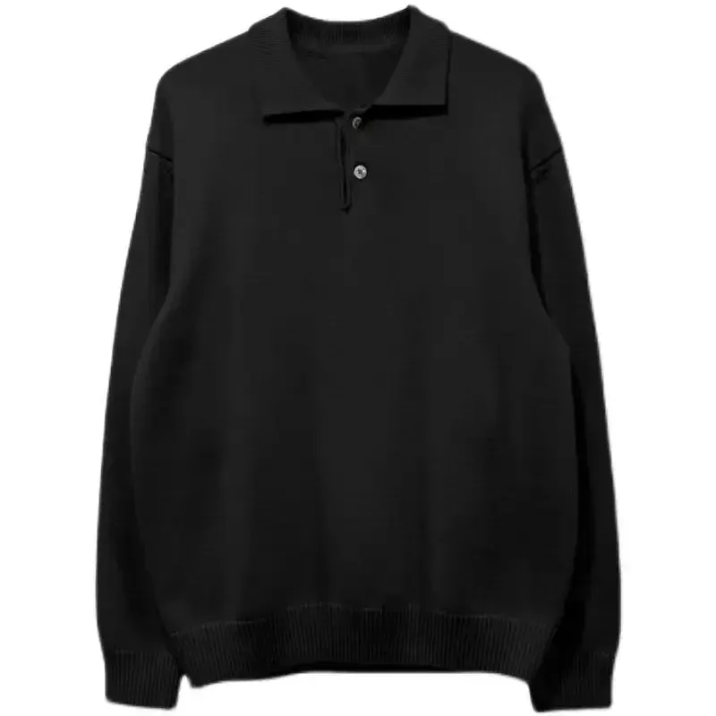 CHICMY-New Fashionable Korean Style Men's Sweater Polo Lapel Pullover Brown Loose Casual Button Soft Harajuku Knitted Sweater for Men