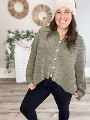 Collared Button Down Sweater - Olive