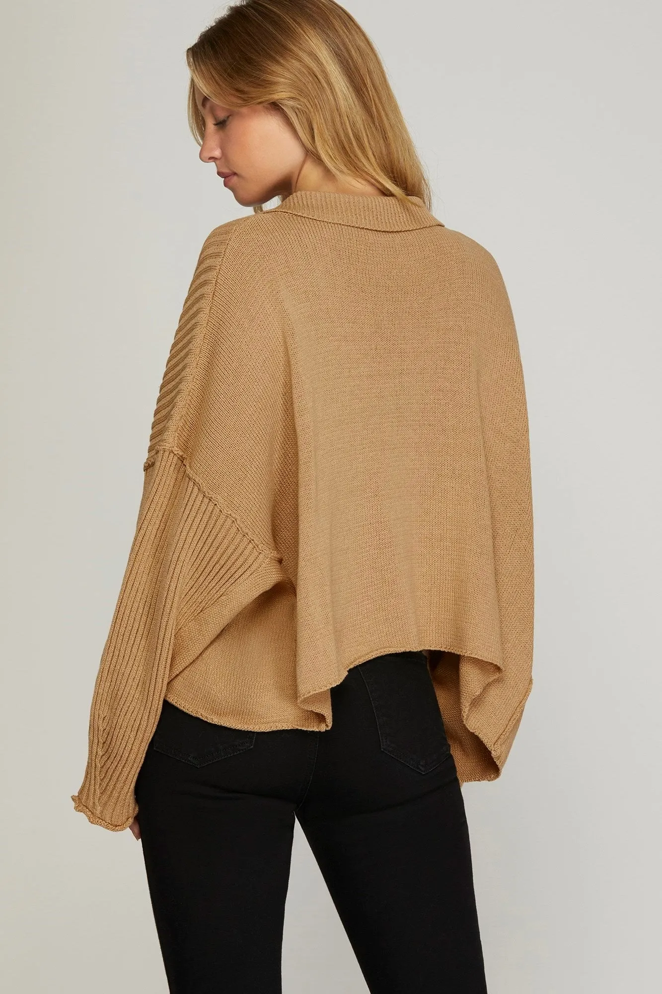 Collared Button Down Sweater - Taupe