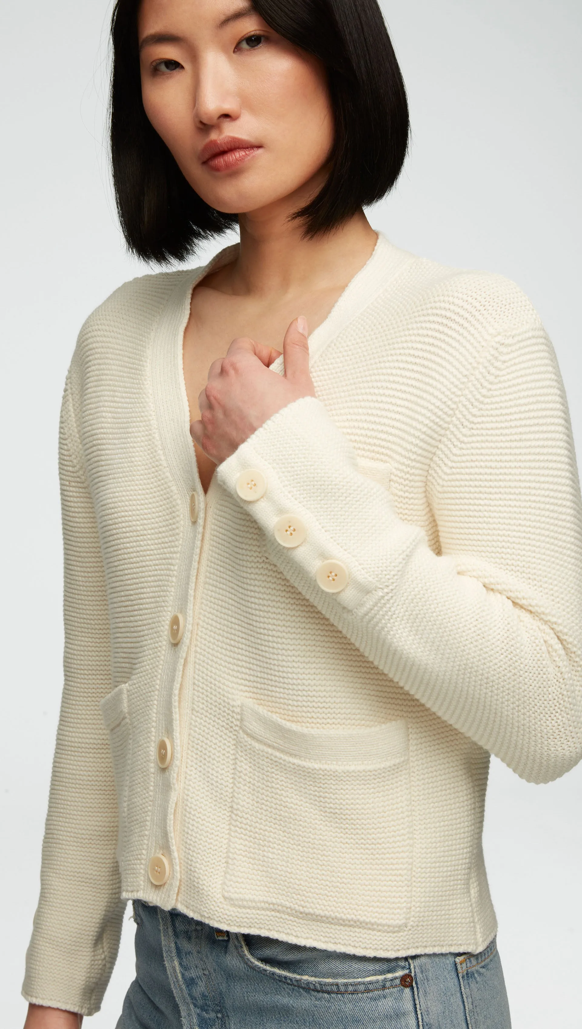 Cropped Cardigan in Cotton Cashmere | Ivory
