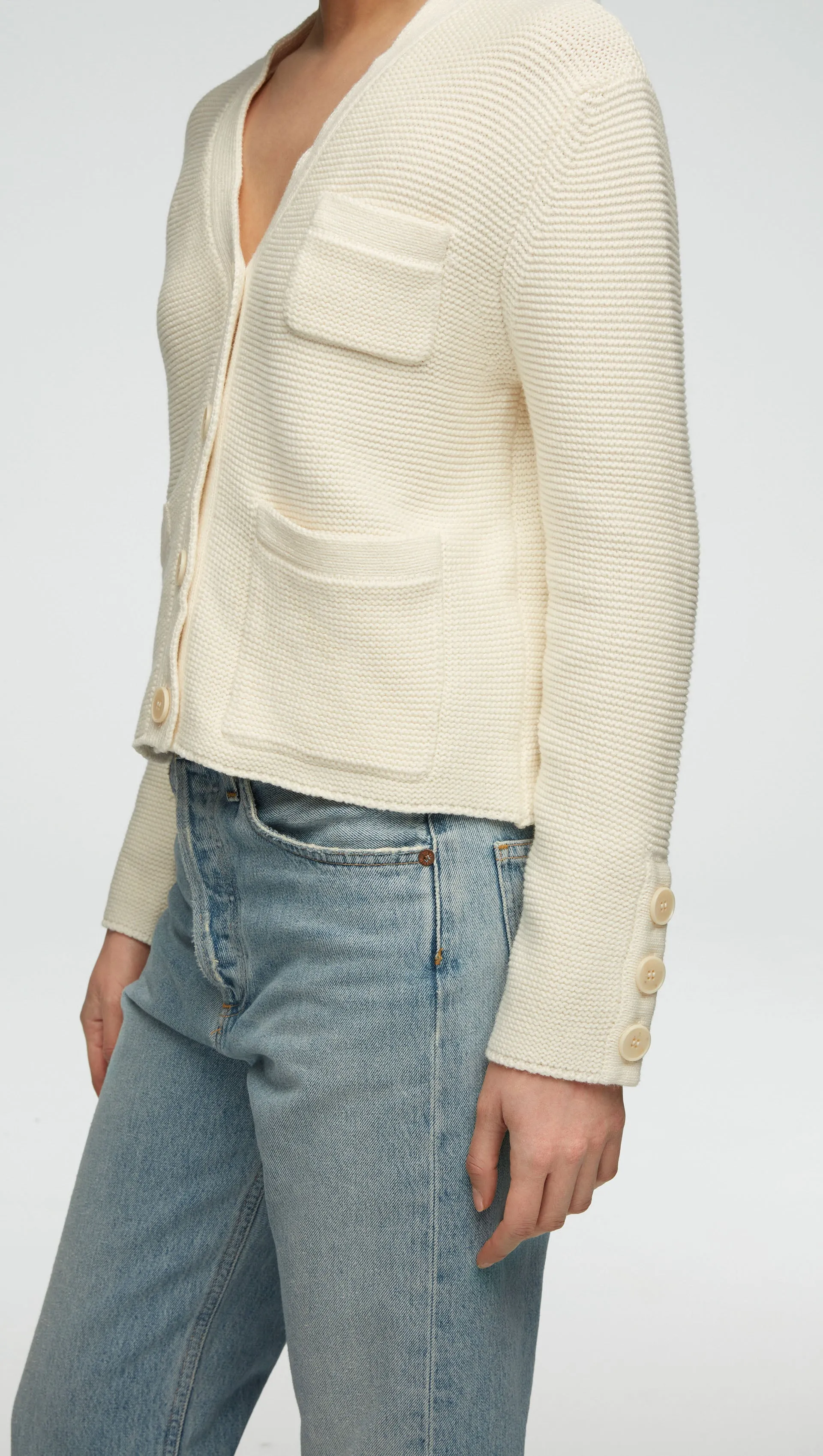 Cropped Cardigan in Cotton Cashmere | Ivory