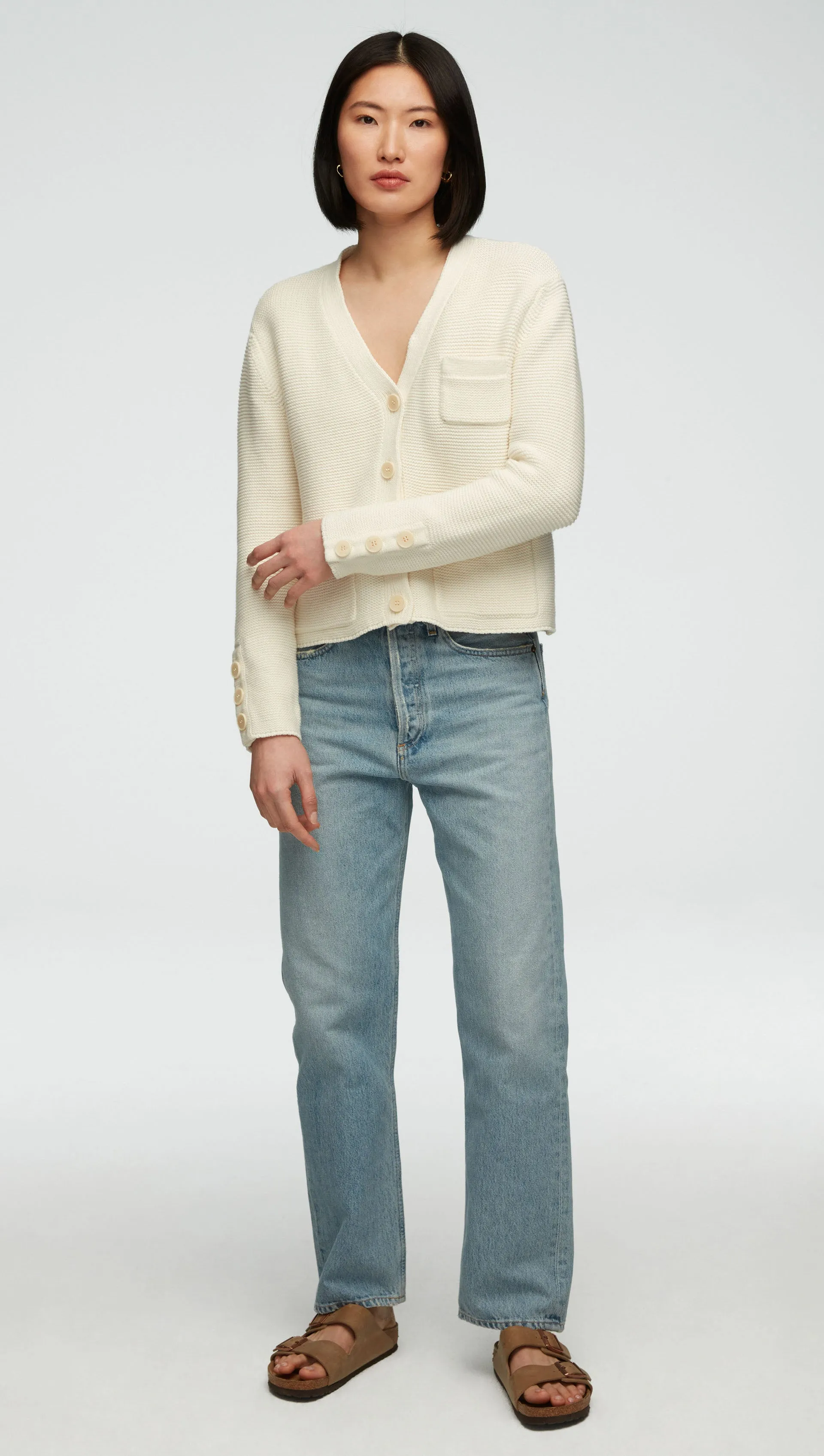 Cropped Cardigan in Cotton Cashmere | Ivory
