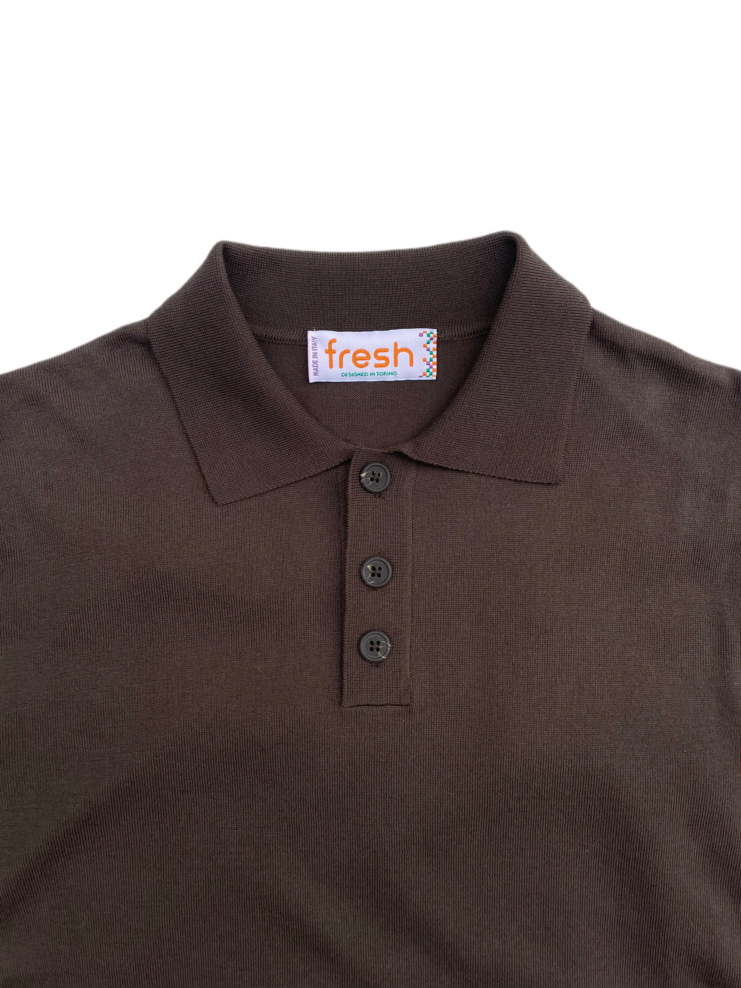 FRESH Weller Extra Fine Cotton Knitted Polo In Brown