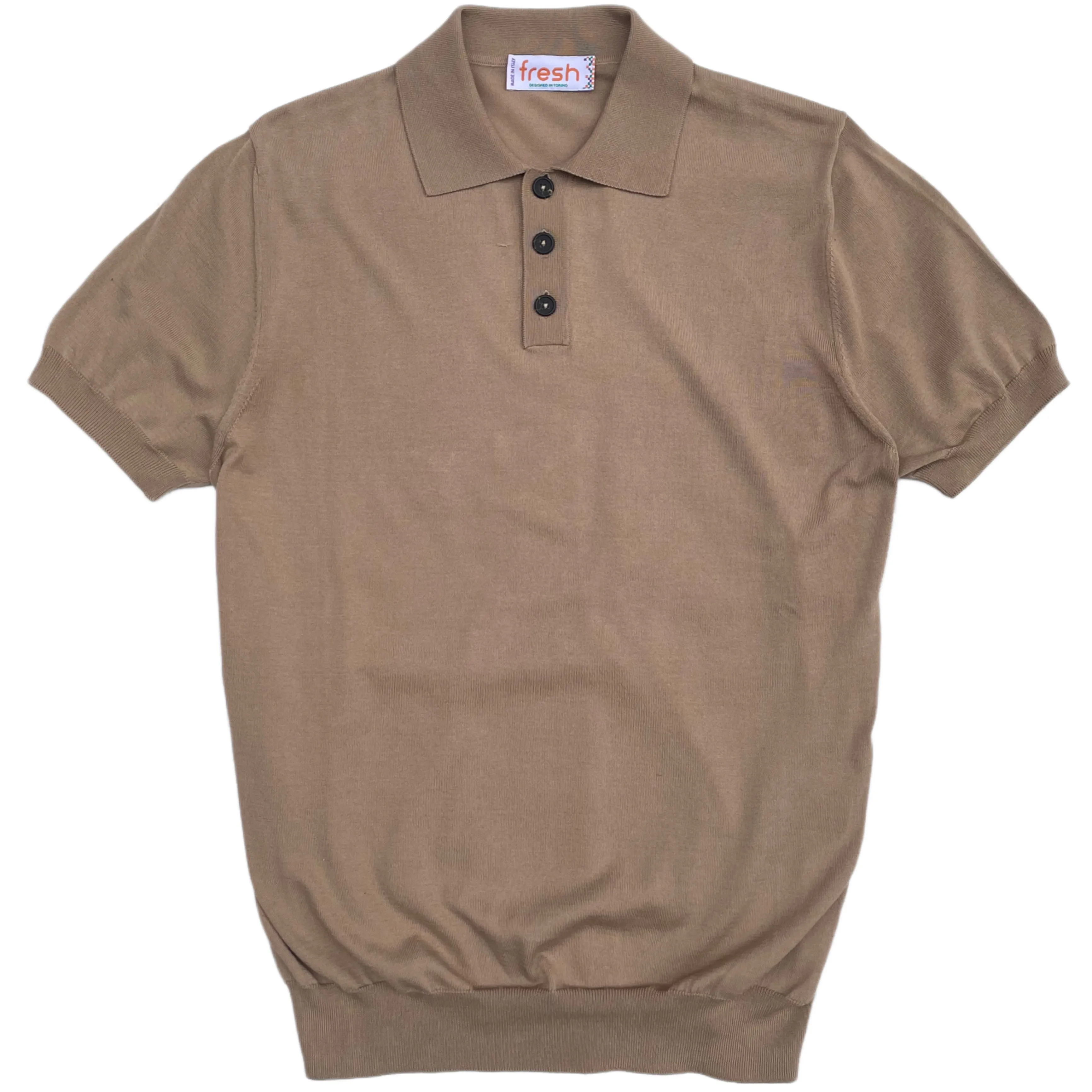 FRESH Weller Extra Fine Cotton Knitted Polo In Sand