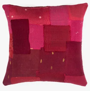 Landscape Handmade Vintage Kantha Pillow Sham -Red -