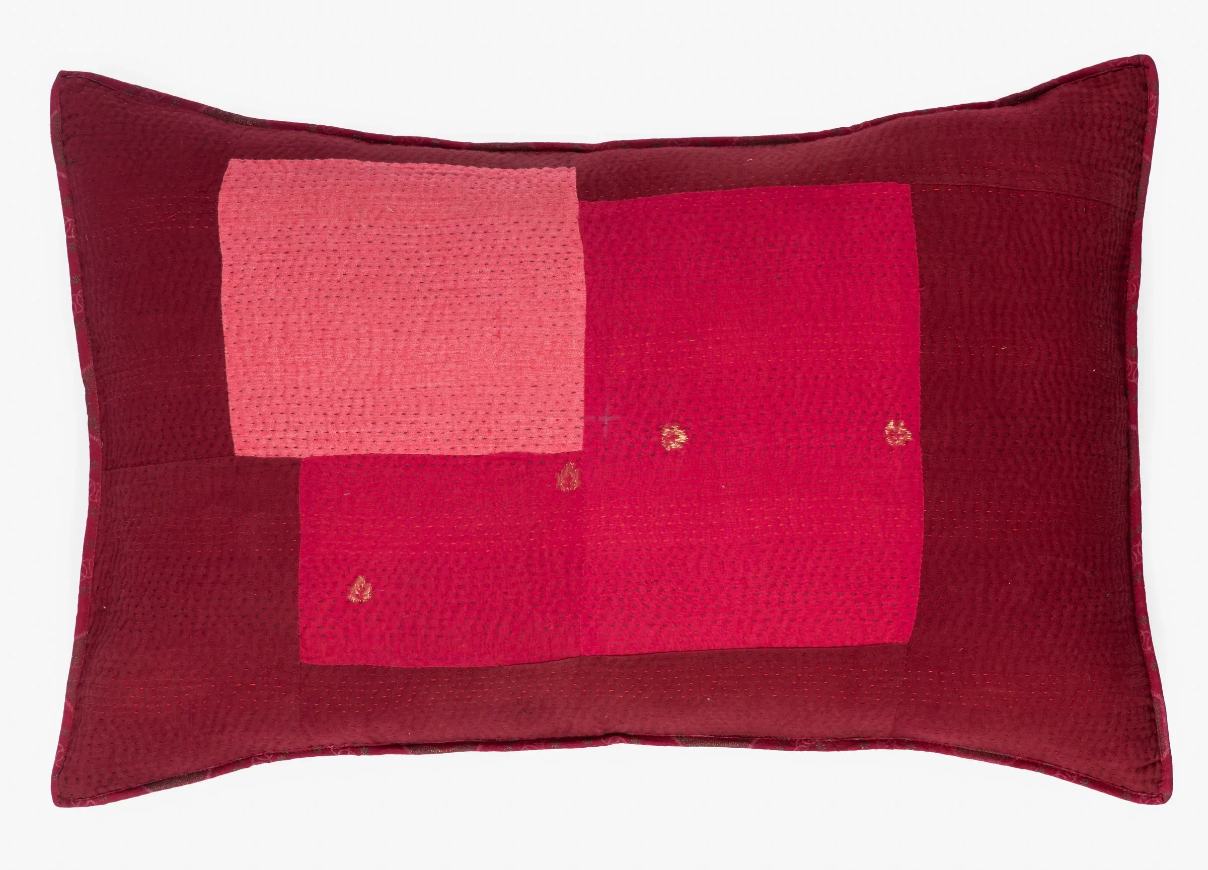 Landscape Handmade Vintage Kantha Pillow Sham -Red -