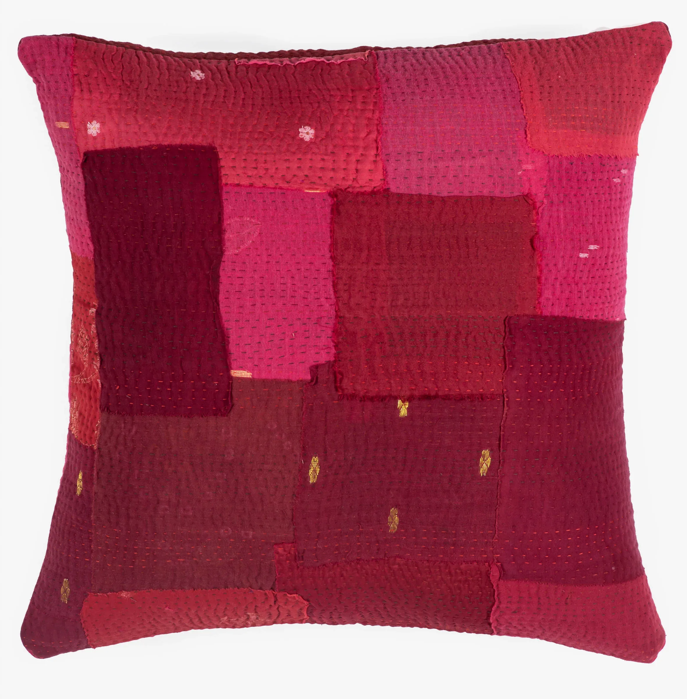 Landscape Handmade Vintage Kantha Pillow Sham -Red -