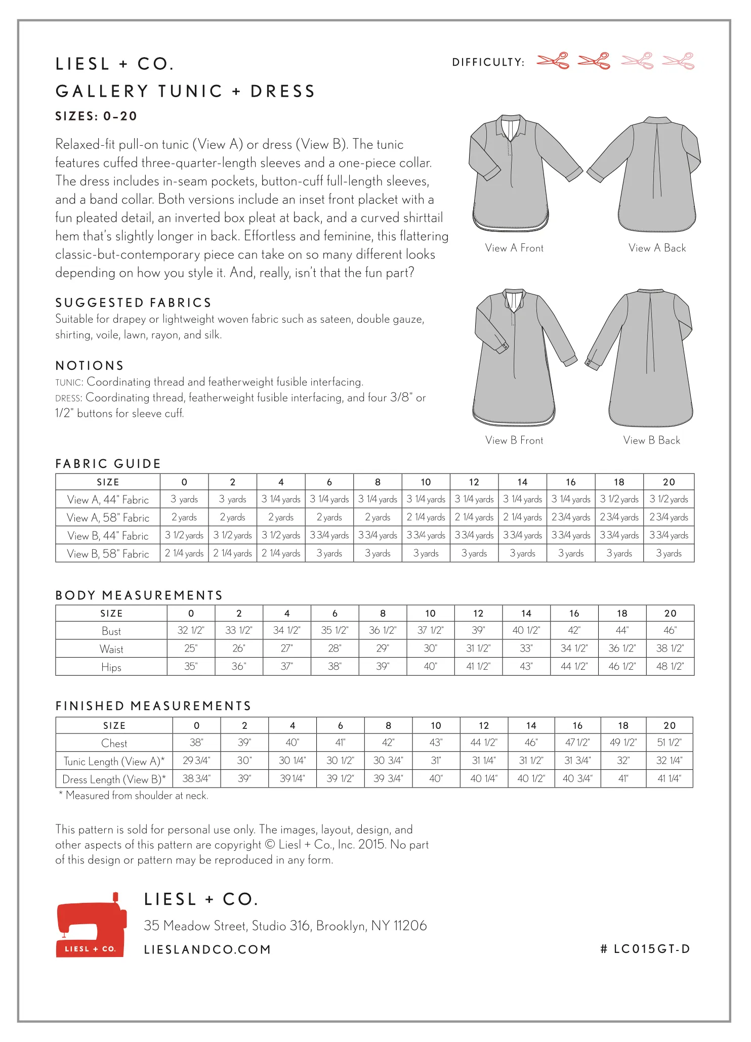 LIESL   CO • Gallery Tunic   Dress Sewing Pattern
