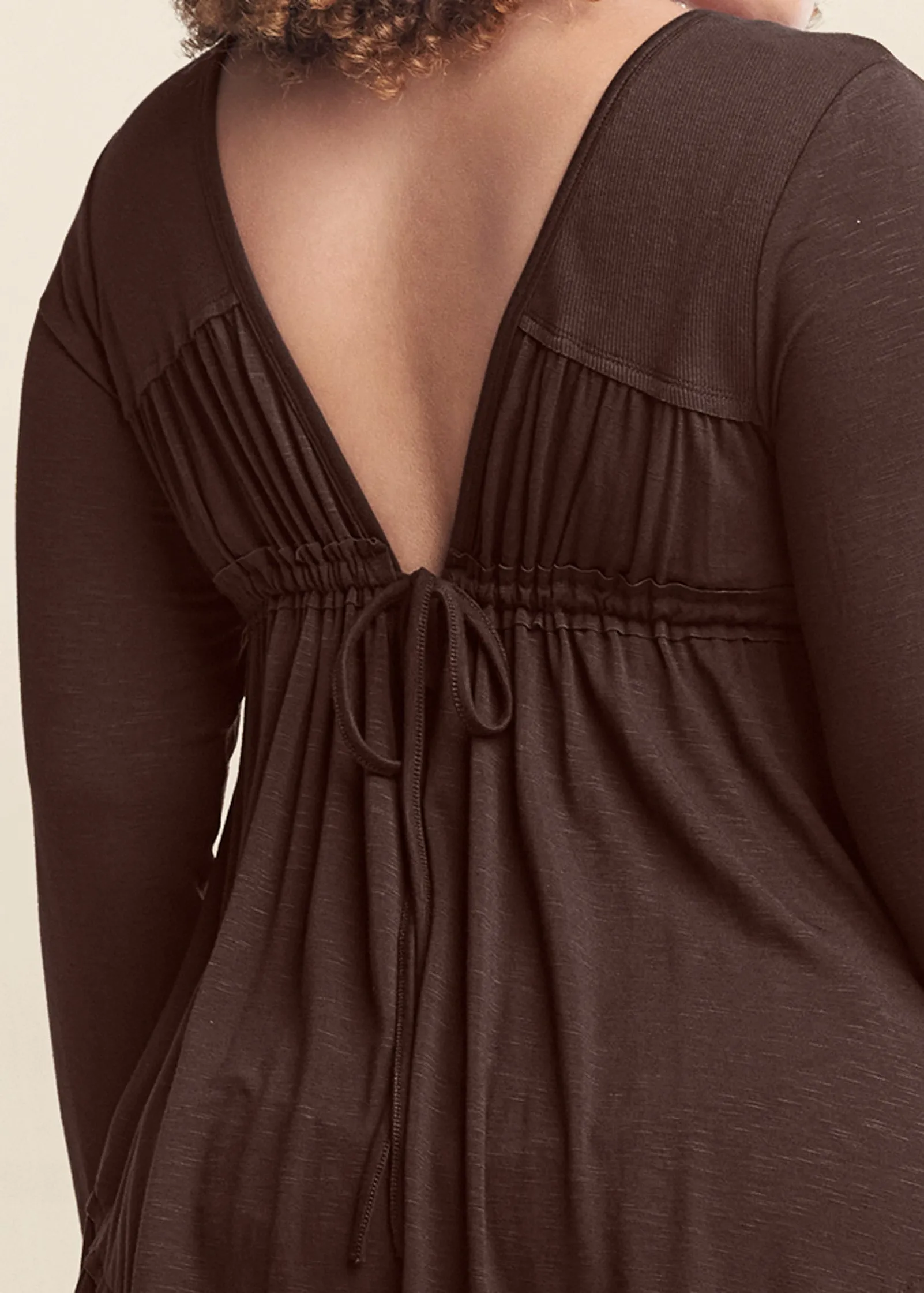 Long Sleeve Babydoll Top - Dark Brown