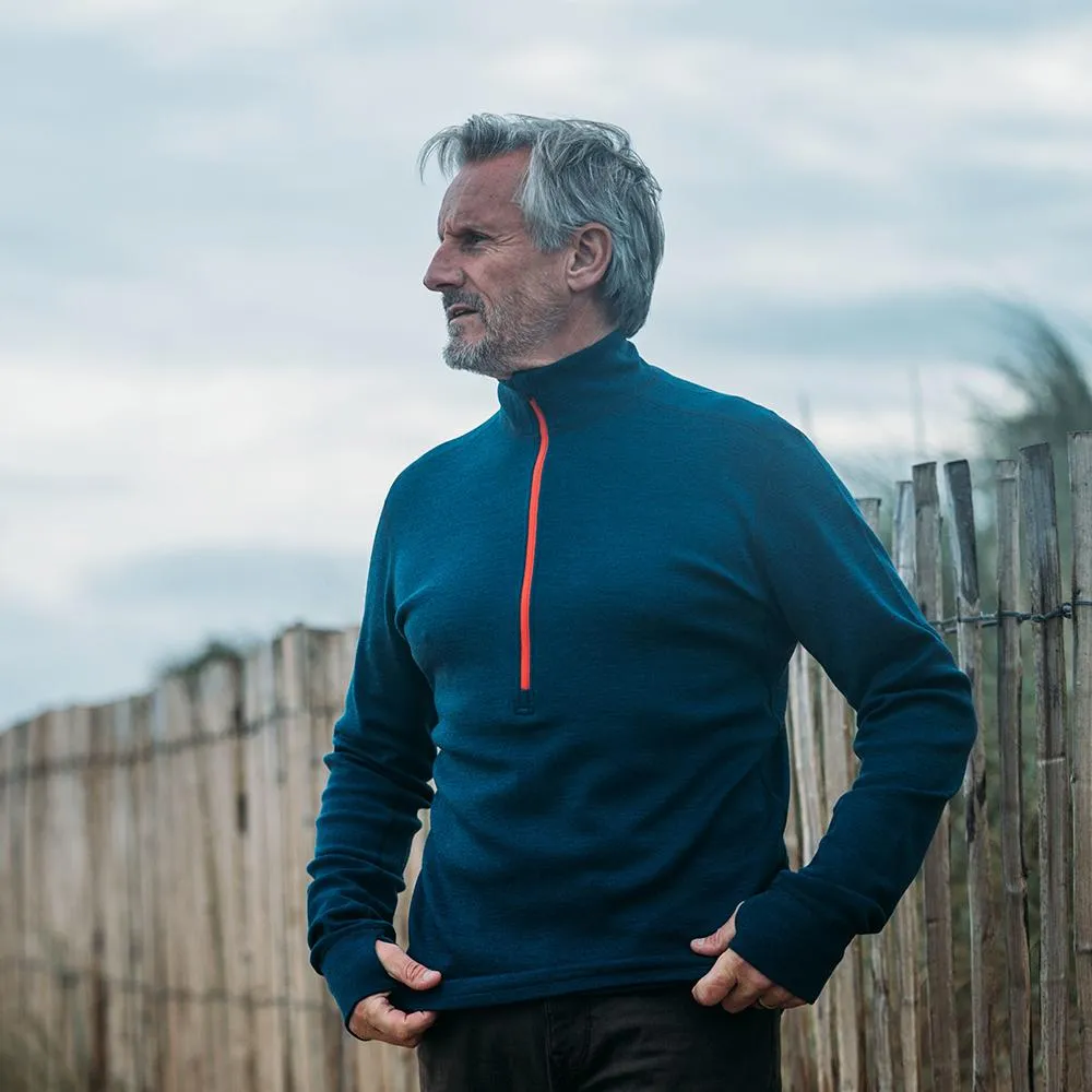 Mens Merino 320 Long Sleeve Half Zip (Petrol/Orange)