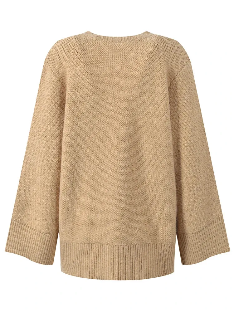 Metaversmall Temperament Spliced Button Knittiing Sweaters For Women V Neck Long Sleeve Patchwork Pockets Minimalist Loose Sweater Female