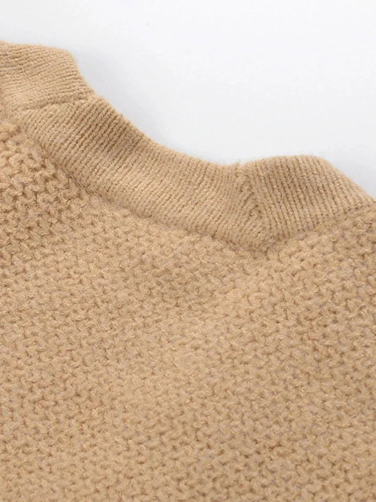 Metaversmall Temperament Spliced Button Knittiing Sweaters For Women V Neck Long Sleeve Patchwork Pockets Minimalist Loose Sweater Female