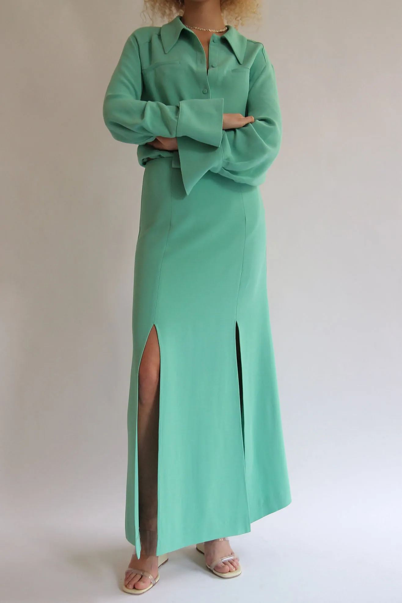 MR. LARKIN, Long LouLou Skirt, Soft Jade