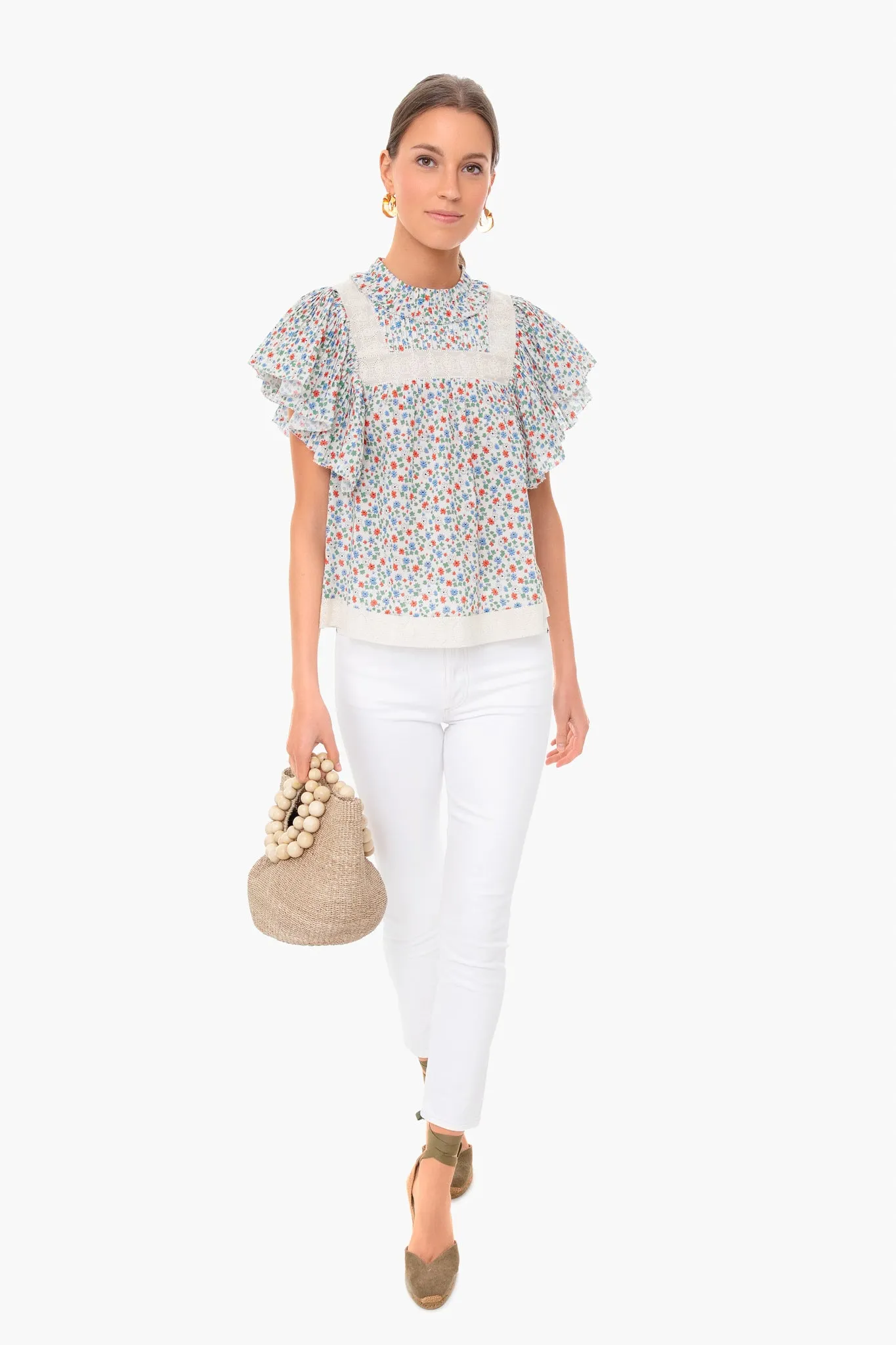 Multi Bubbie Ditsy Short Sleeve Top