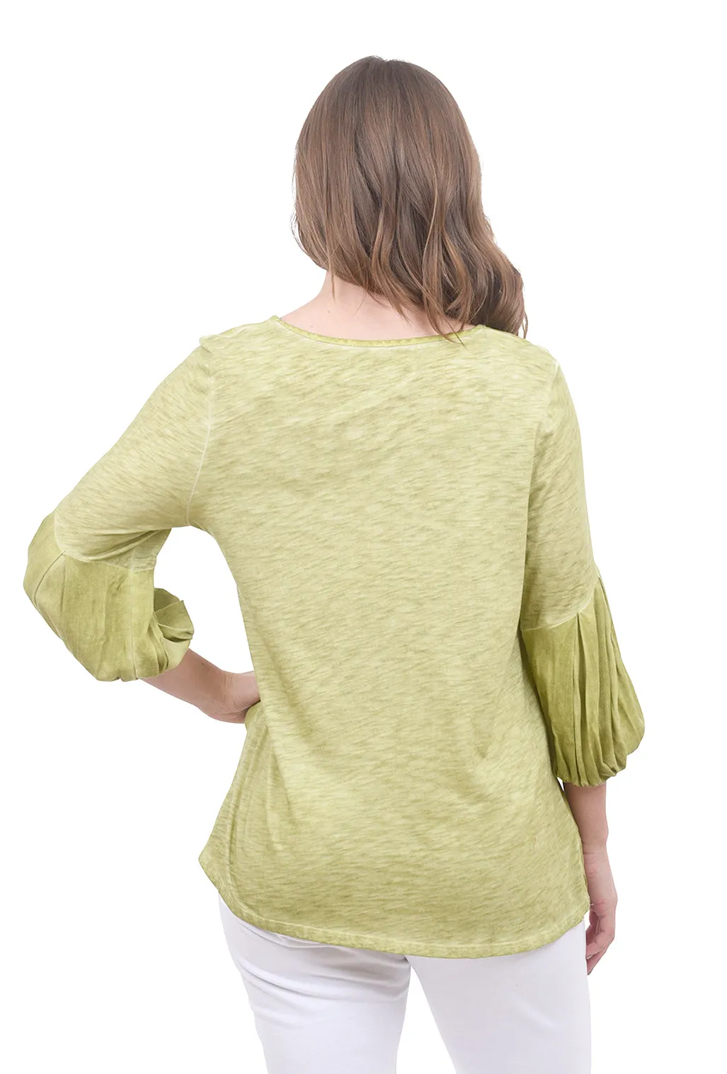 Oil-Wash Knit Slub Top, Green Tea