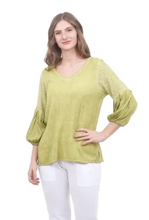 Oil-Wash Knit Slub Top, Green Tea