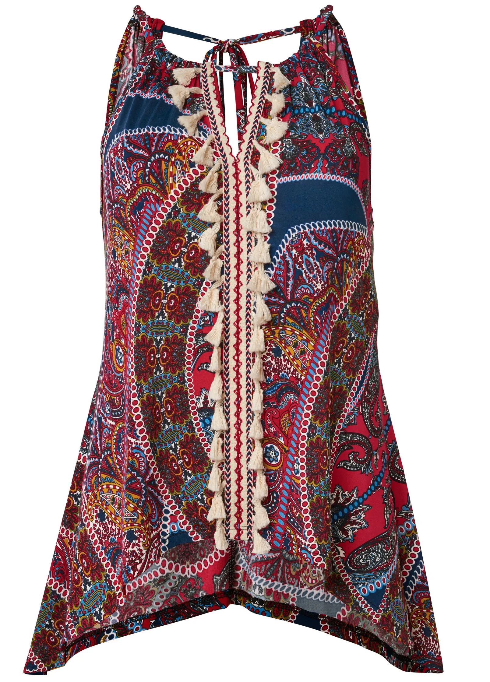 Paisley Print Tassel Top - Red Multi