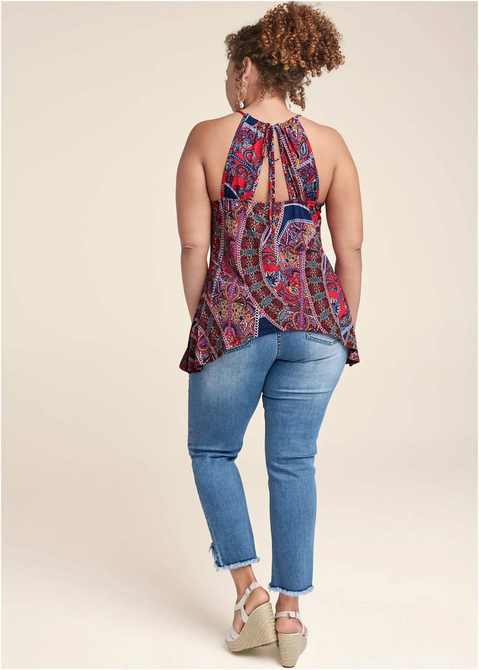 Paisley Print Tassel Top - Red Multi