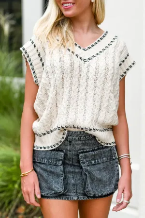 Stripe Cable Sleeveless Sweater Top