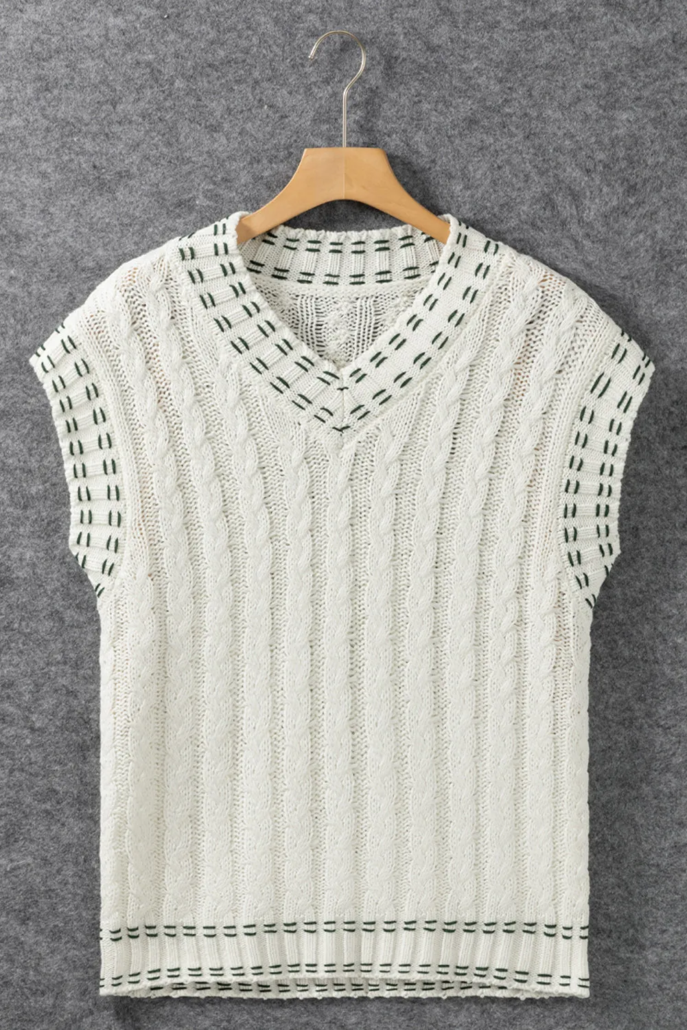 Stripe Cable Sleeveless Sweater Top