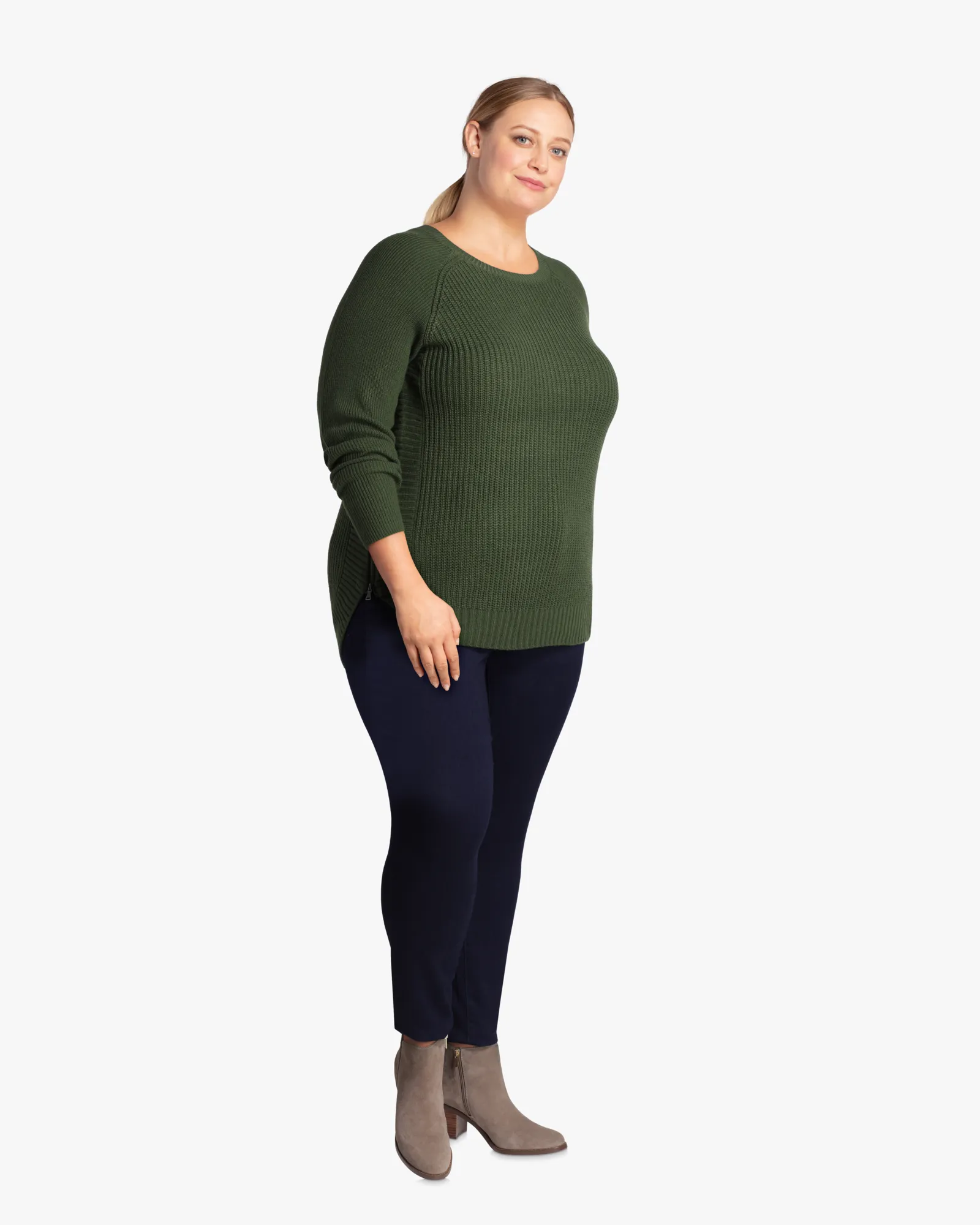 Tanya Side Zip Sweater | Olive Green