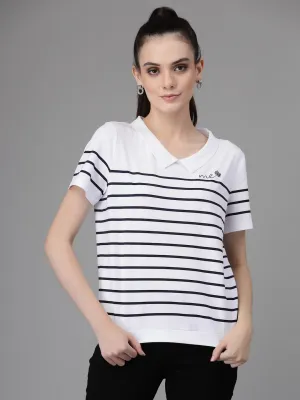 Women Collar Neck Printed White T-Shirt