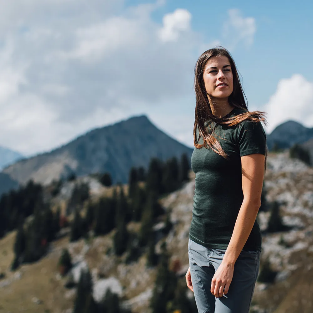 Womens Merino 150 Short Sleeve Crew (Forest)