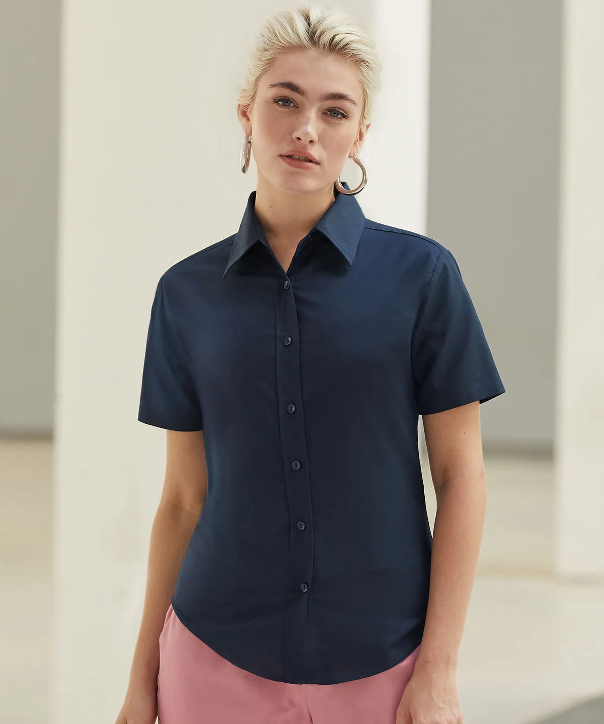 Womens Oxford short sleeve shirt | Black