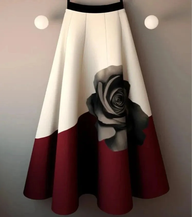 Women's Trending Floral A-Line Skirt with Rose Design