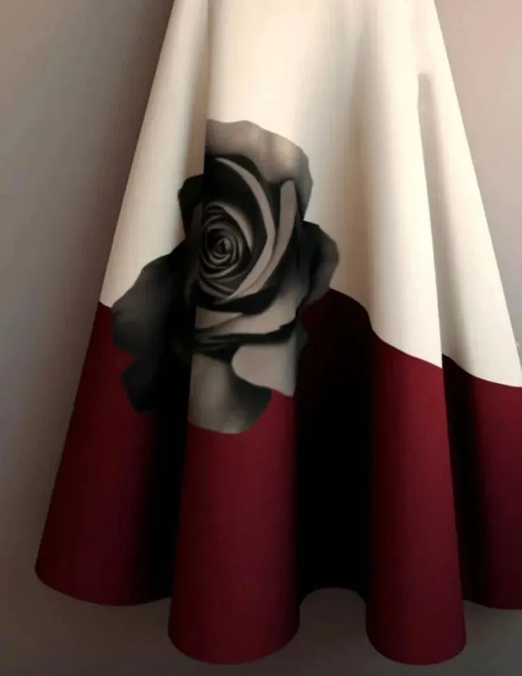 Women's Trending Floral A-Line Skirt with Rose Design