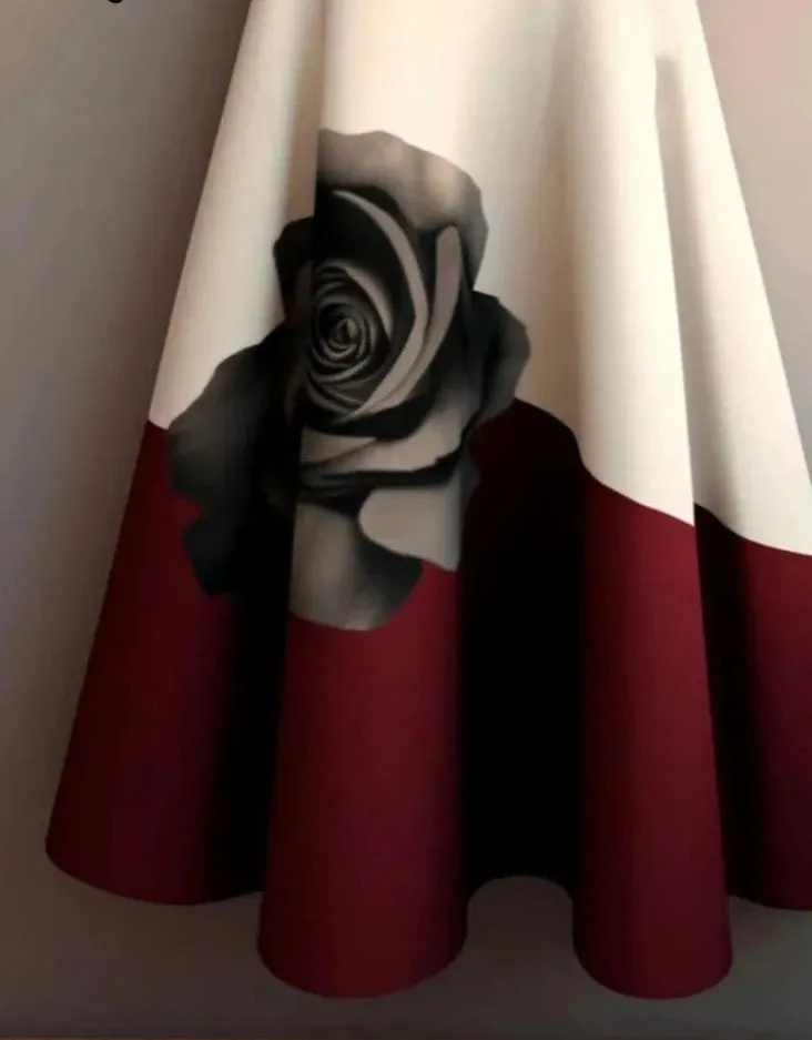 Women's Trending Floral A-Line Skirt with Rose Design