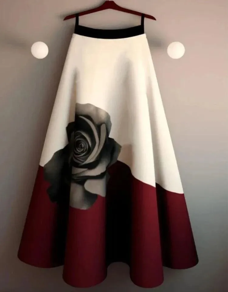 Women's Trending Floral A-Line Skirt with Rose Design